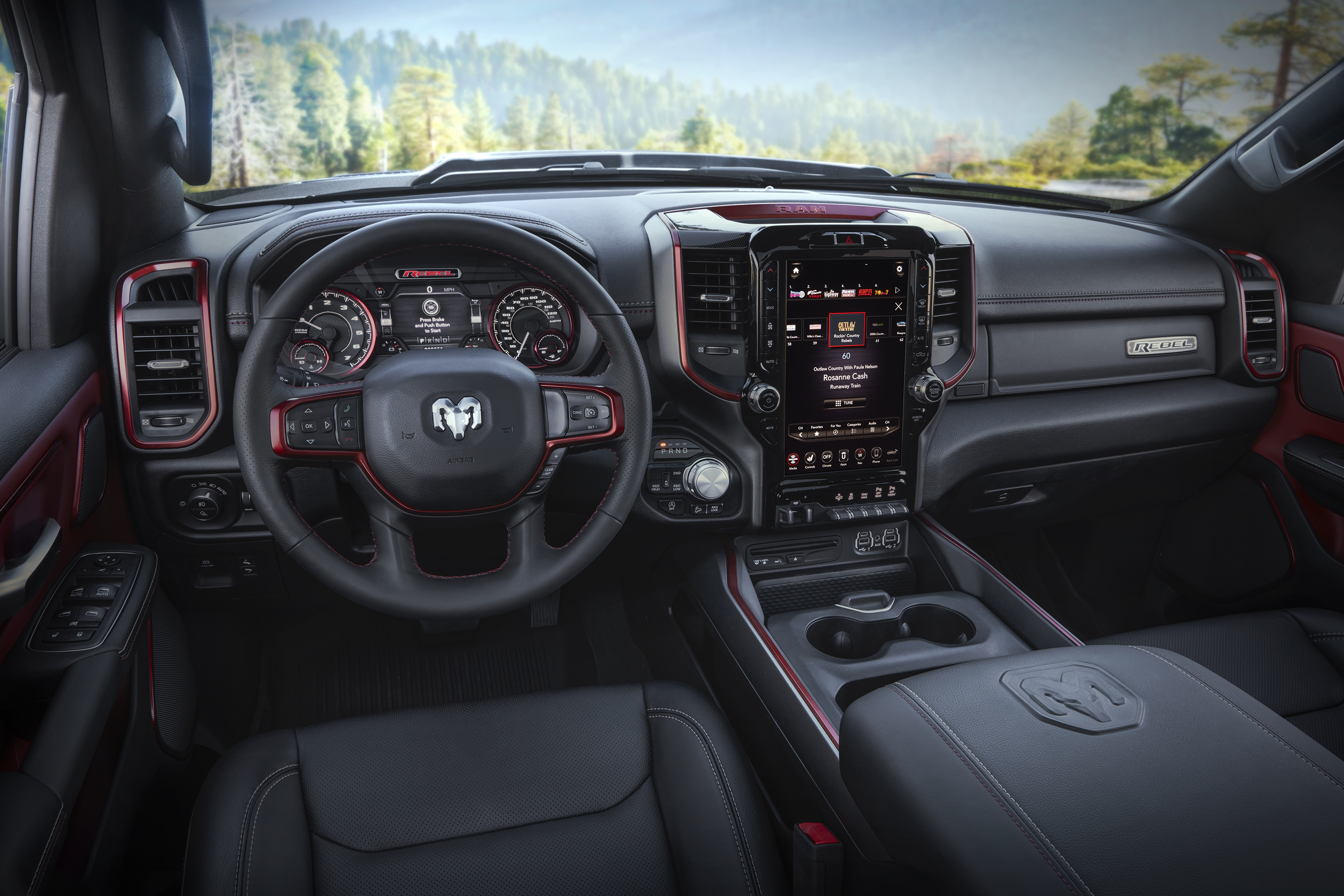 What is the Ram Rebel's red interior trim color called?