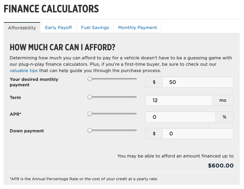 Finance calculator car budget