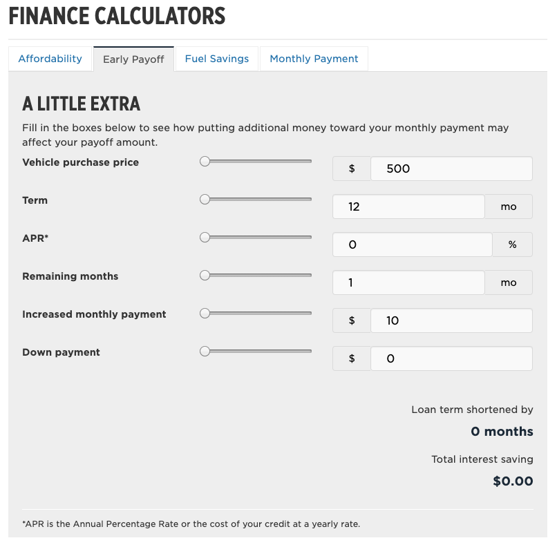 Finance calculator pay off car early 