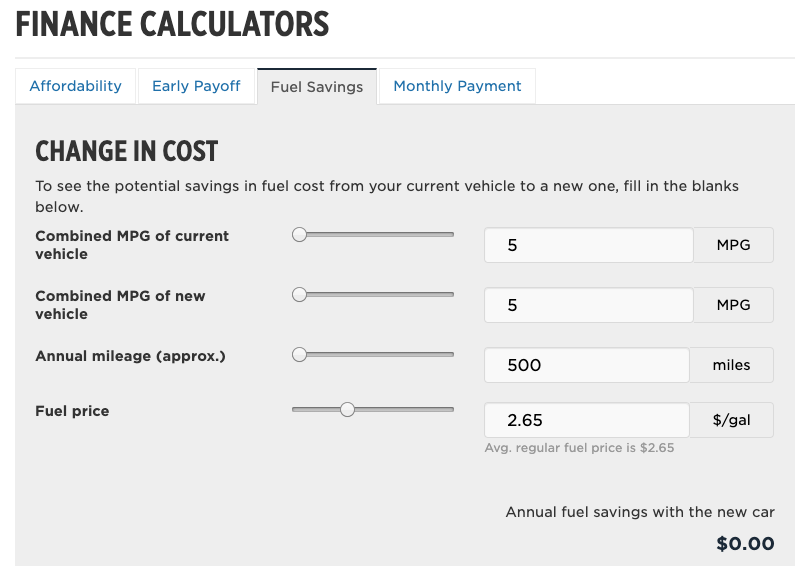 Finance calculator car fuel savings