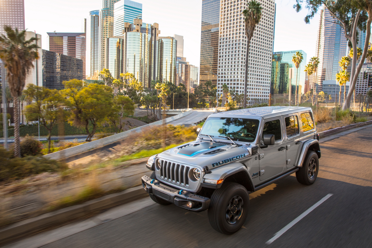 Jeep Wrangler 4xe on city highway