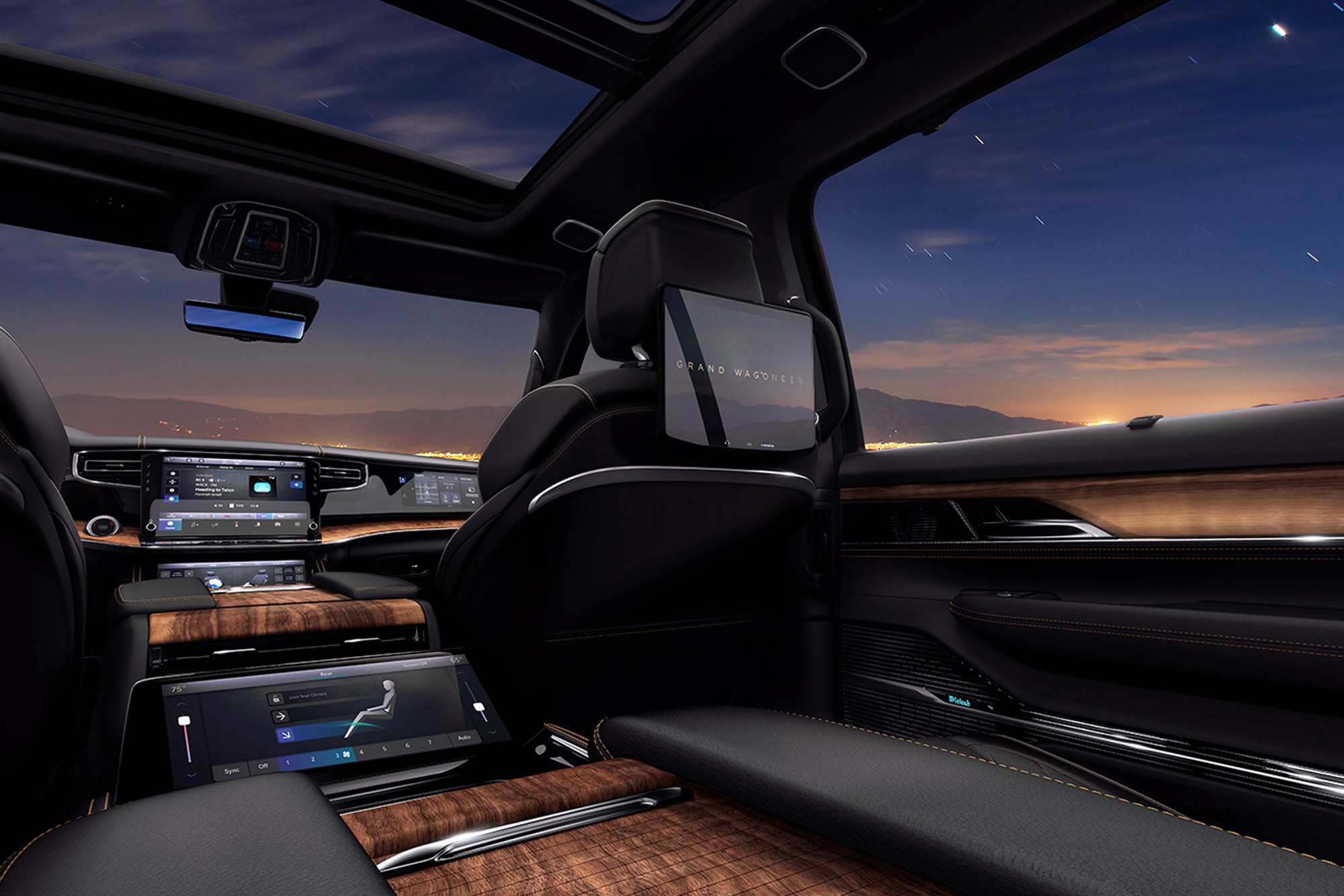 Interior of Grand Wagoneer at night