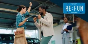 Excited people buying a car with tax refund